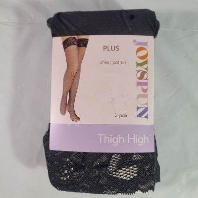 Joy Spun Fish Net Stockings 2 Pack Black Dot Thigh Highs Nylon Spandex